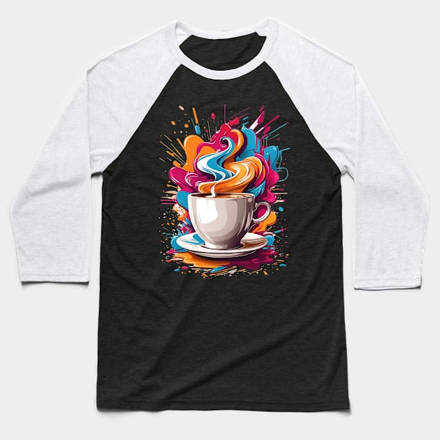 Colorful Morning Coffee Baseball T-Shirt by Omerico